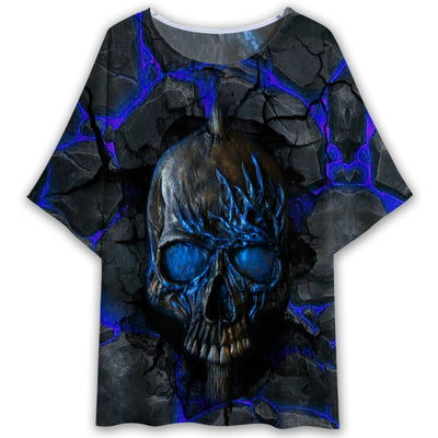 S Skull Blue Lighting Style - Women's T-shirt With Bat Sleeve - Owls Matrix LTD