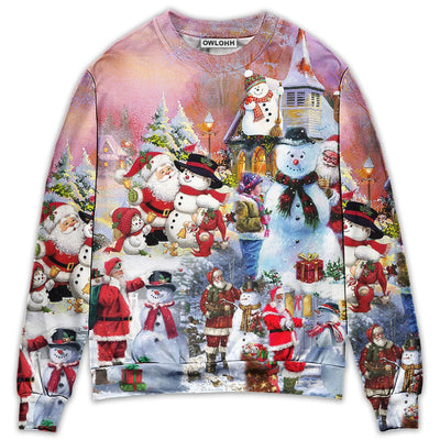 Sweater / S Santa And Snowman Christmas Snow Village - Sweater - Ugly Christmas Sweaters - Owls Matrix LTD