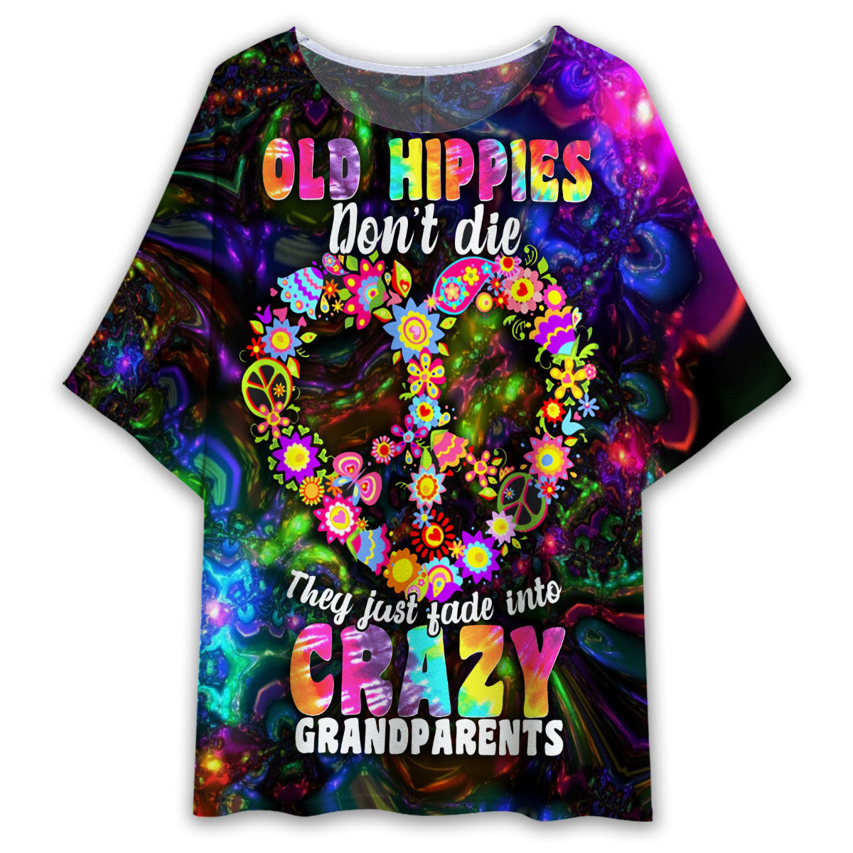 S Hippie Old Hippies Don't Die - Women's T-shirt With Bat Sleeve - Owls Matrix LTD