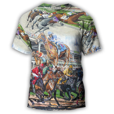 S Horse Racing Be Strong Be Brave - Round Neck T-shirt - Owls Matrix LTD