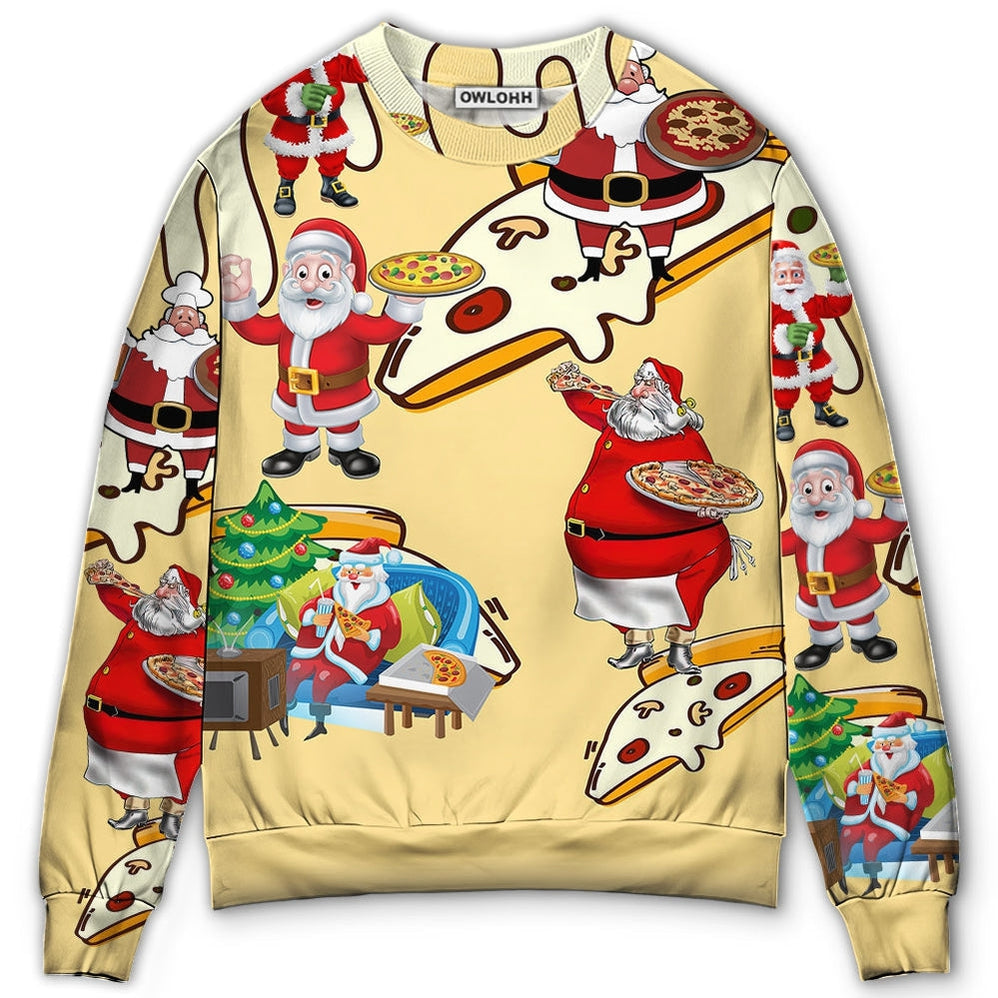 Sweater / S Christmas Santa Eating Pizza. It's Yummy - Sweater - Ugly Christmas Sweaters - Owls Matrix LTD