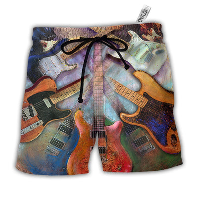 Beach Short / Adults / S Guitar Abstract Colorful Lover Guitar Art Style - Beach Short - Owls Matrix LTD