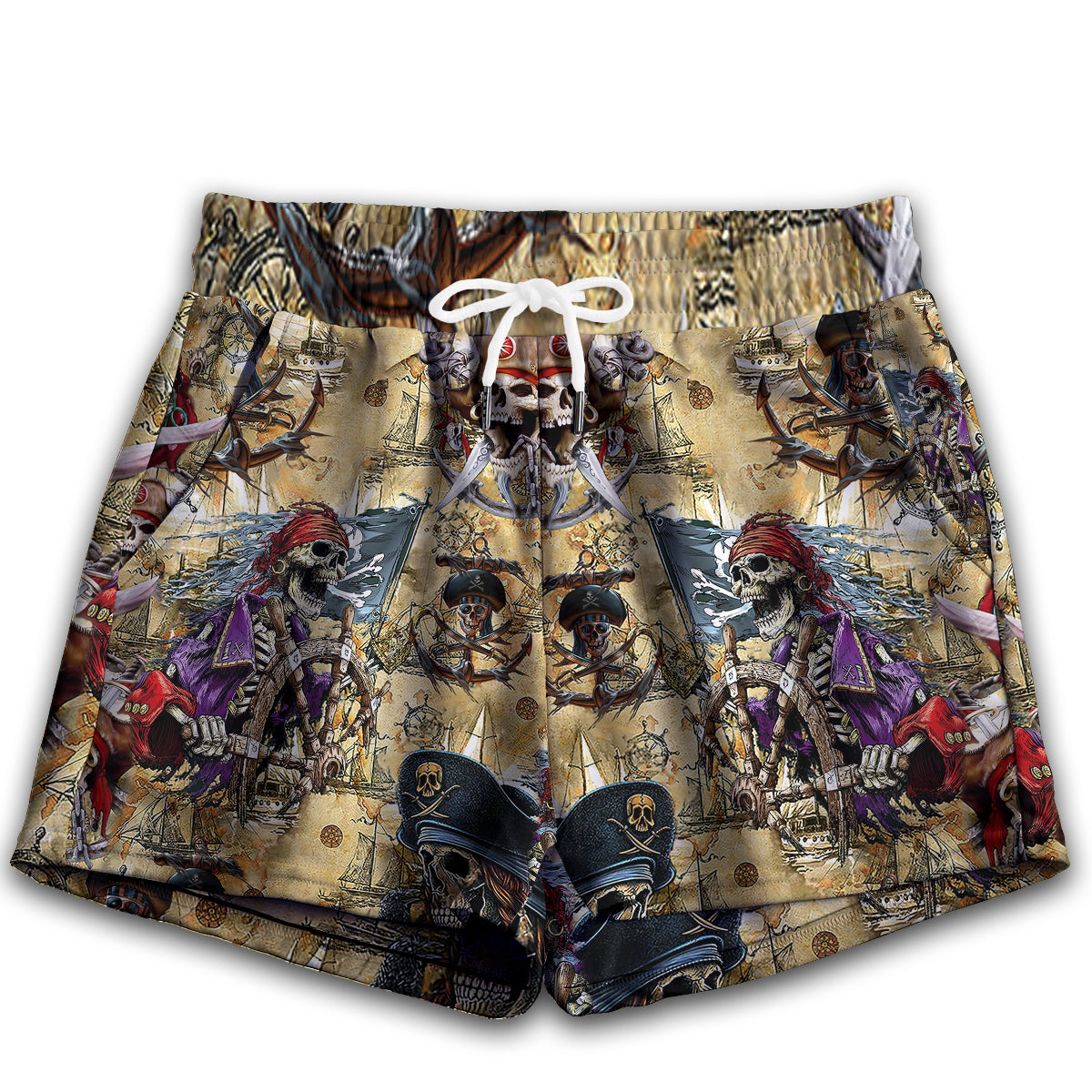 XS Skull Amazing Pirate Vintage - Women's Casual Shorts - Owls Matrix LTD
