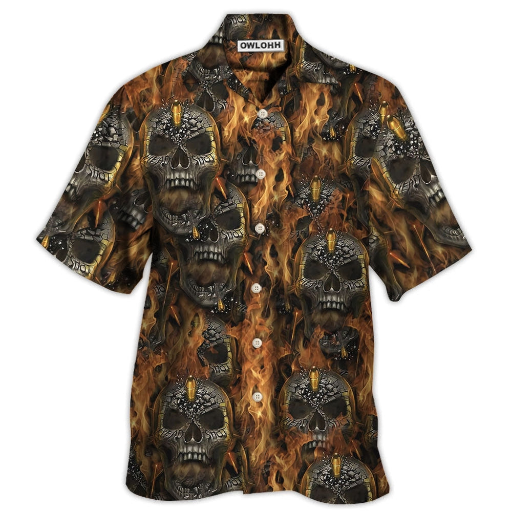 Hawaiian Shirt / Adults / S Skull Bullet Head Shot Fire - Hawaiian Shirt - Owls Matrix LTD
