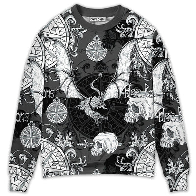 Sweater / S Dragon Snorting Fire Gothic Nautical Compass And Baroque - Sweater - Ugly Christmas Sweaters - Owls Matrix LTD