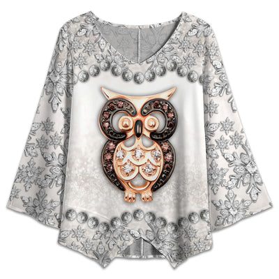 S Owl Jewelry Snow Flowers Silver - V-neck T-shirt - Owls Matrix LTD