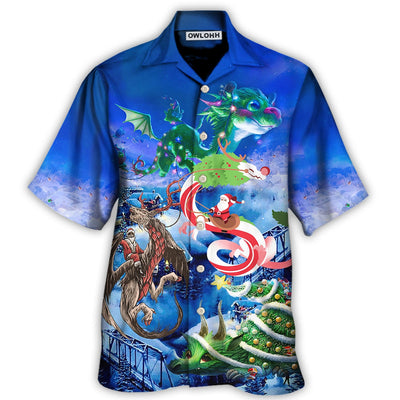 Hawaiian Shirt / Adults / S Christmas Santa Riding A Dragon - Hawaiian Shirt - Owls Matrix LTD