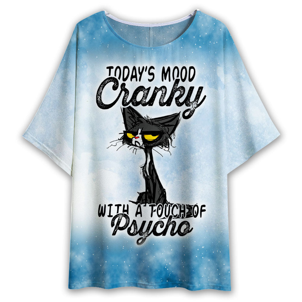 S Black Cat Today's Mood Cranky - Women's T-shirt With Bat Sleeve - Owls Matrix LTD