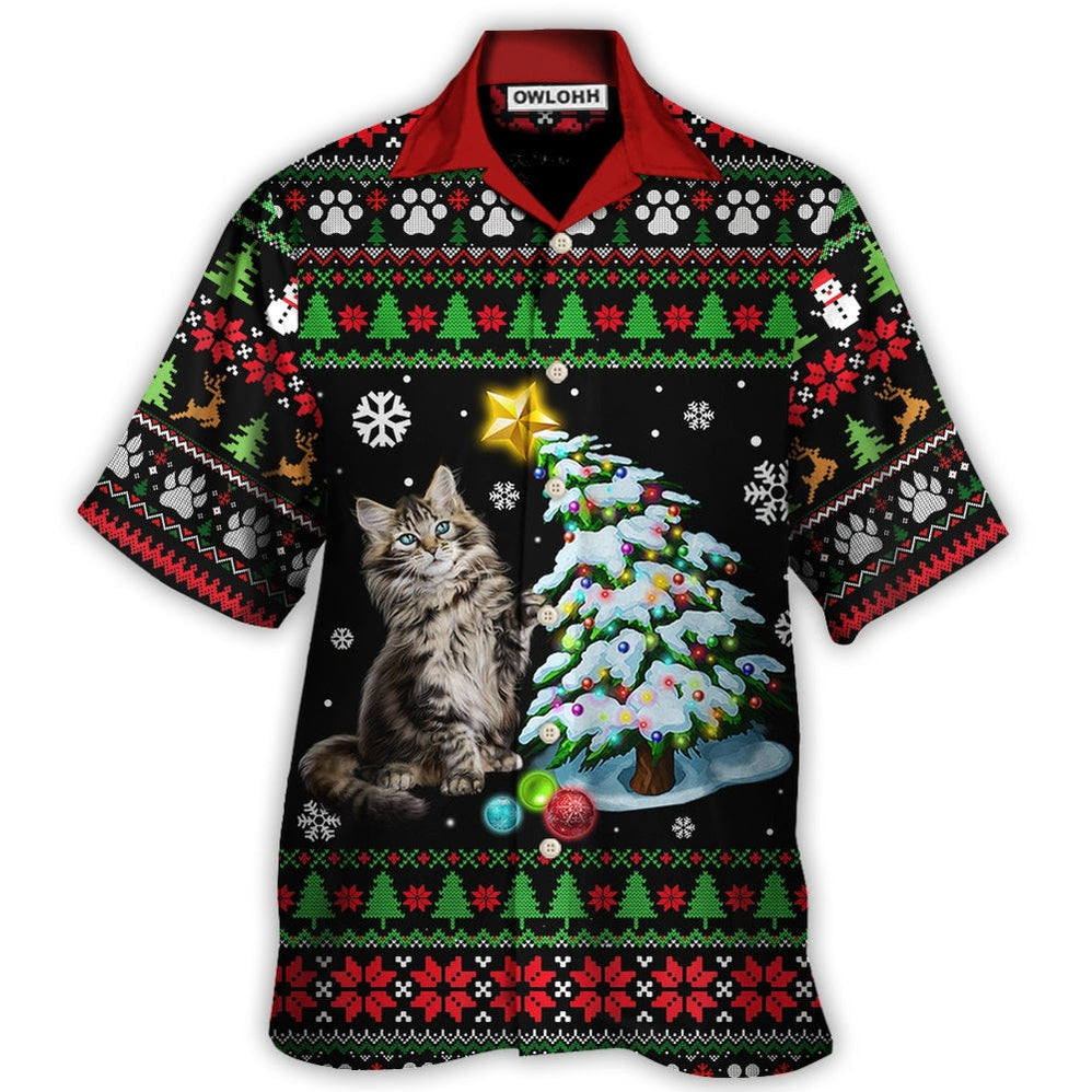 Hawaiian Shirt / Adults / S Cat Wreck The Tree Light Funny Ugly Style Christmas - Hawaiian Shirt - Owls Matrix LTD