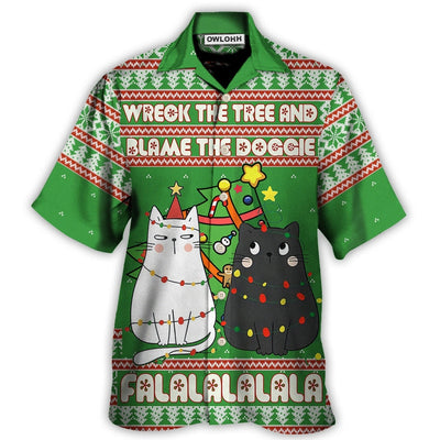 Hawaiian Shirt / Adults / S Cat Wreck The Tree Meowy Christmas - Hawaiian Shirt - Owls Matrix LTD