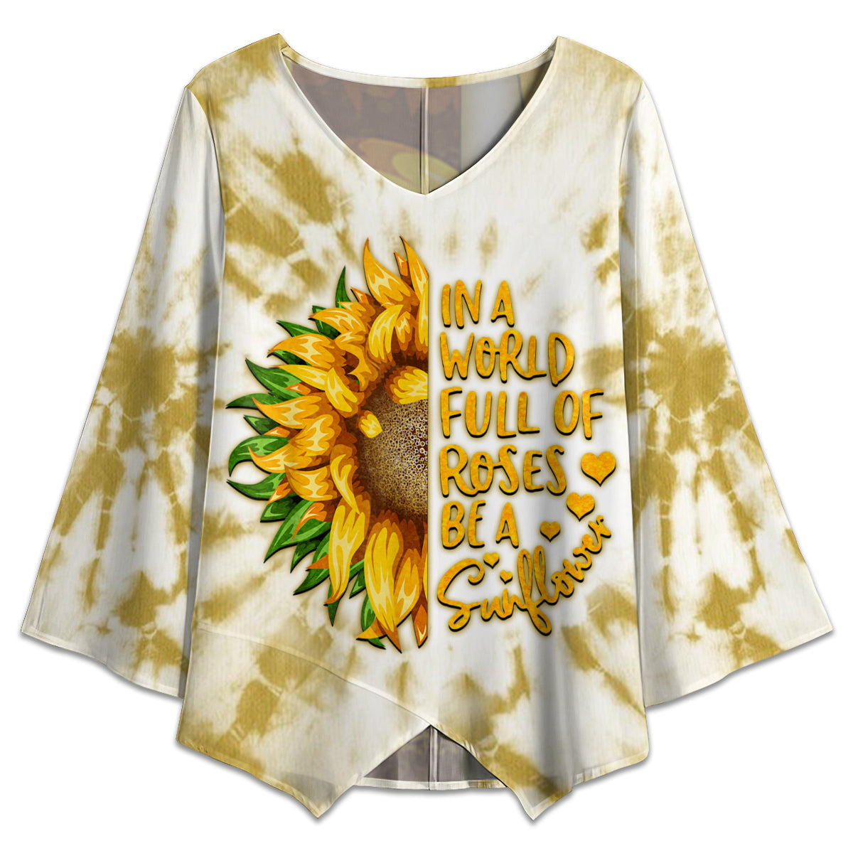 S Hippie In A world Full Of Roses Be A Sunflower Tie Dye - V-neck T-shirt - Owls Matrix LTD