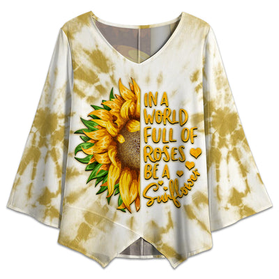 S Hippie In A world Full Of Roses Be A Sunflower Tie Dye - V-neck T-shirt - Owls Matrix LTD