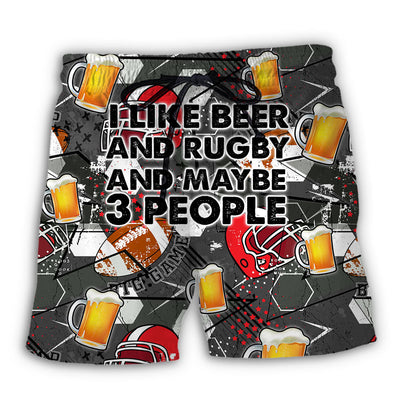 Beach Short / Adults / S Beer I Like Beer And Rugby And Maybe 3 People - Beach Short - Owls Matrix LTD