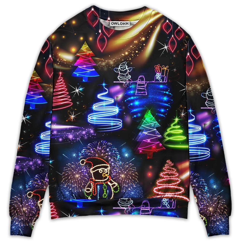 Sweater / S Christmas Neon Art Santa And Snowman - Sweater - Ugly Christmas Sweaters - Owls Matrix LTD