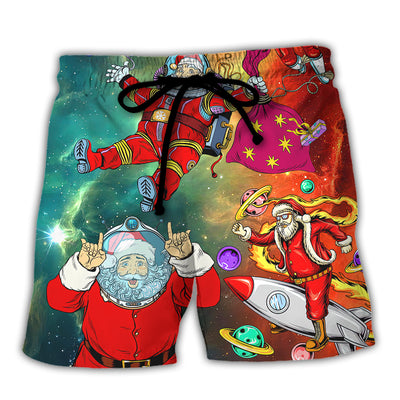 Christmas Santa Claus Astronaut Story In The Galaxy - Beach Short - Owls Matrix LTD