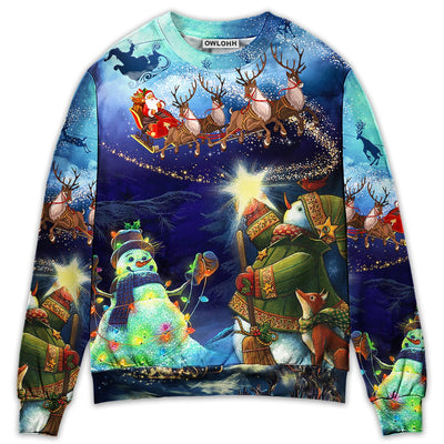 Sweater / S Christmas Rudolph Santa Claus Reindeer Snowman Light Art Style - Sweater - Ugly Christmas Sweaters - Owls Matrix LTD