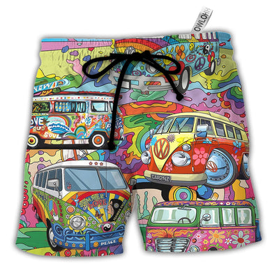 Beach Short / Adults / S Hippie Van Colorful Art Peace - Beach Short - Owls Matrix LTD