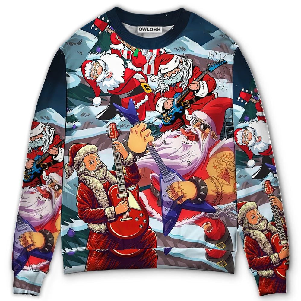 Sweater / S Christmas Santa With Electric Guitar - Sweater - Ugly Christmas Sweaters - Owls Matrix LTD