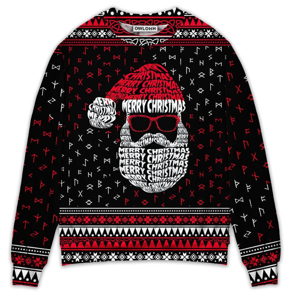 Sweater / S Christmas Santa Claus Retro Viking Pattern - Sweater - Ugly Christmas Sweaters - Owls Matrix LTD