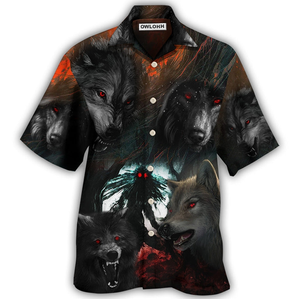 Hawaiian Shirt / Adults / S Halloween Black Wolf In The Dark - Hawaiian Shirt - Owls Matrix LTD
