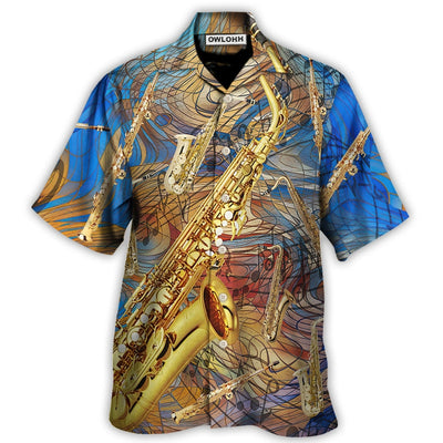 Hawaiian Shirt / Adults / S Saxophone Music See The Sound - Hawaiian Shirt - Owls Matrix LTD