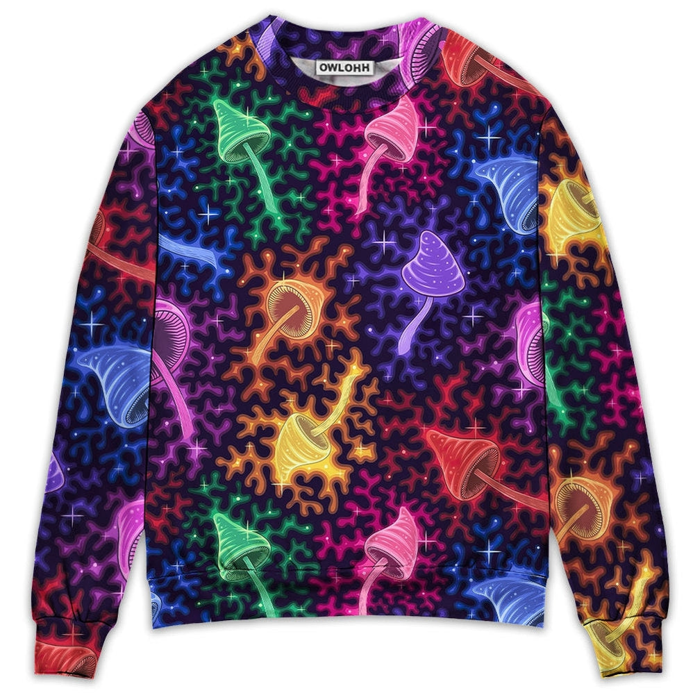 Sweater / S Mushroom Galaxy Rainbow Colorful Bright - Sweater - Ugly Christmas Sweaters - Owls Matrix LTD