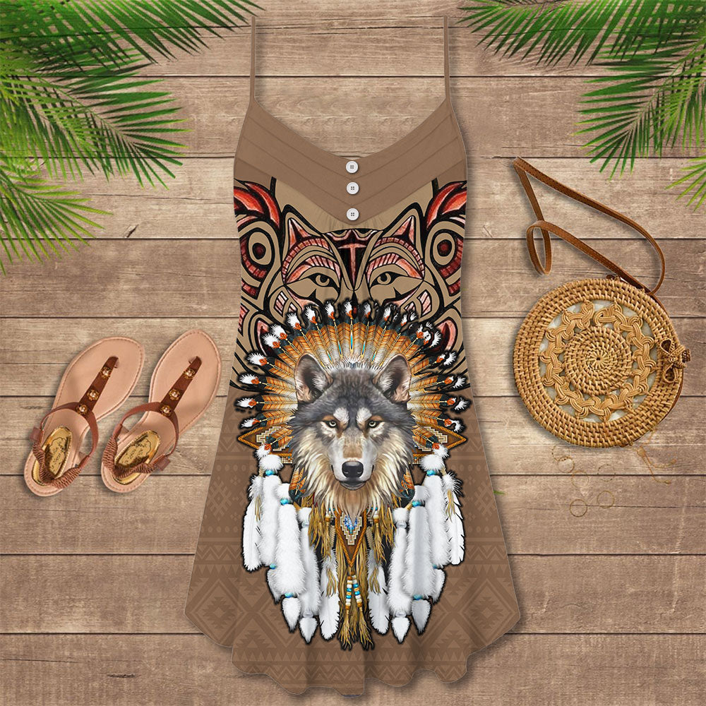 Native Wolf Peaceful Vibes Amazing - Summer Dress