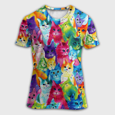 S Cat Colorful Little Cute Kitten Happy Life - Round Neck T-shirt - Owls Matrix LTD