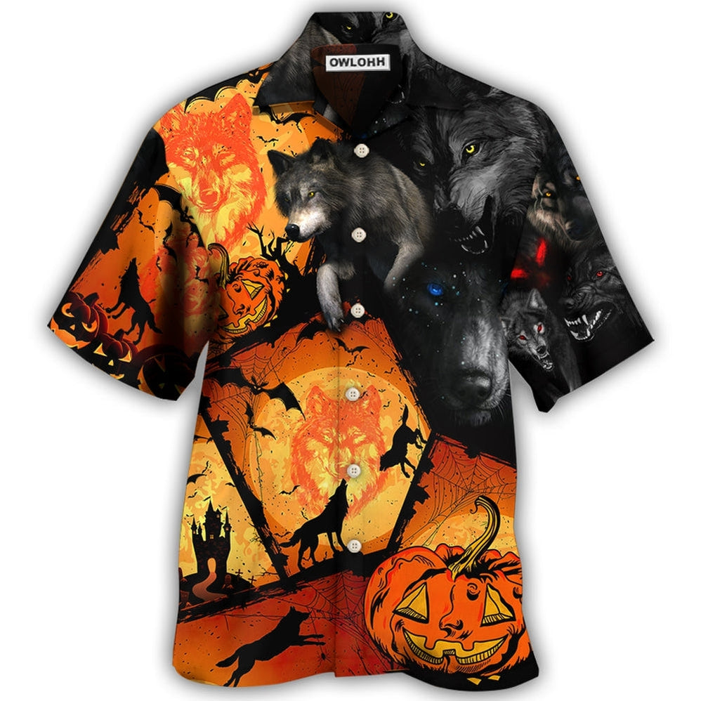 Hawaiian Shirt / Adults / S Halloween Wolf Pumpkin Scary - Hawaiian Shirt - Owls Matrix LTD