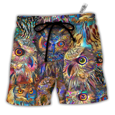Owl Wild Animal Neon Colorful - Beach Short - Owls Matrix LTD