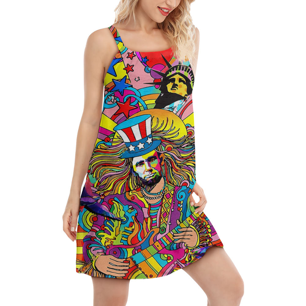S Hippie America Colorful Art - Women's Sleeveless Cami Dress - Owls Matrix LTD
