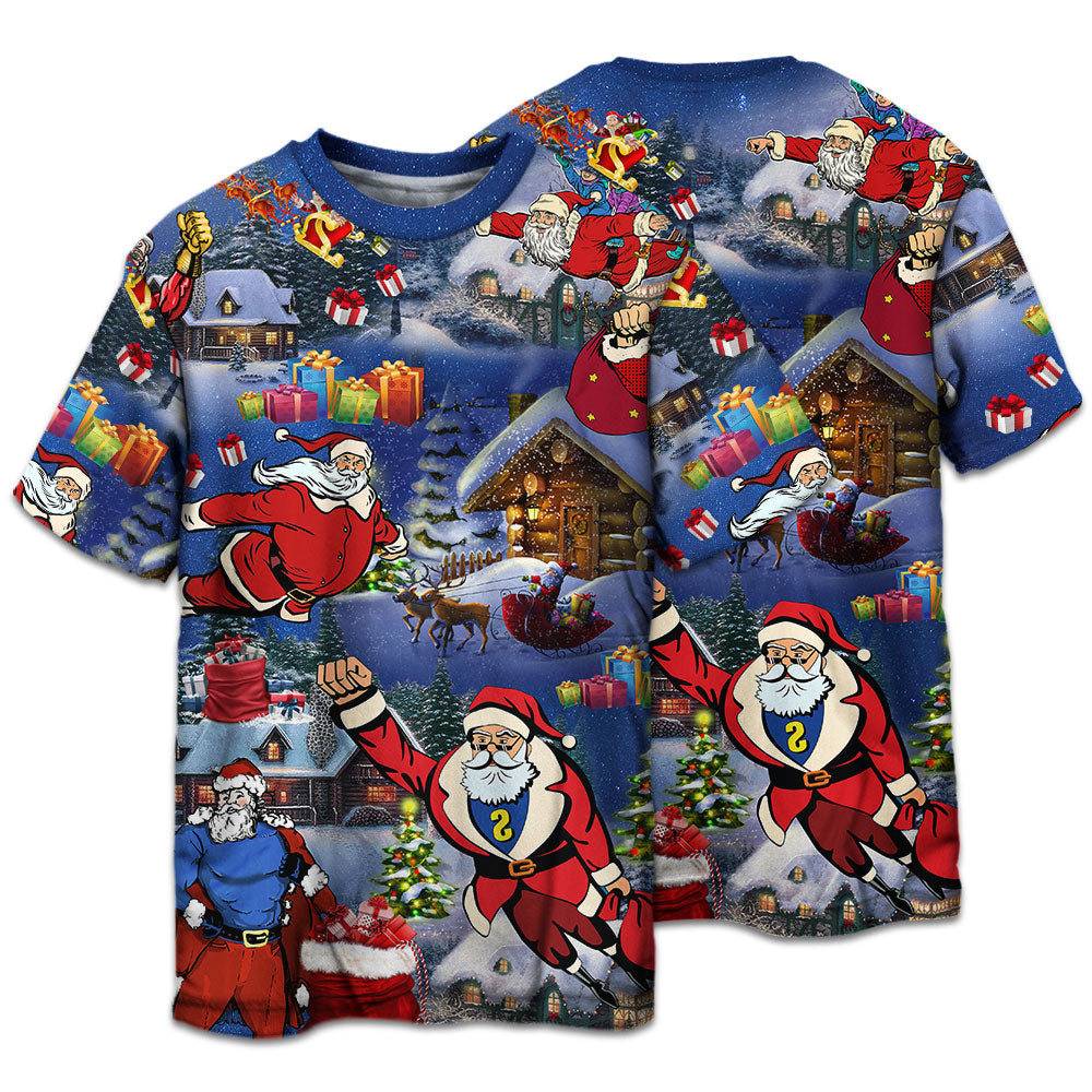 T-shirt / S Christmas Flying Super Santa - Pajamas Short Sleeve - Owls Matrix LTD