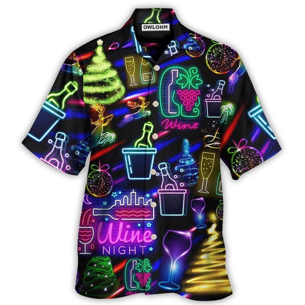 Hawaiian Shirt / Adults / S Wine Christmas Neon Art Drinking - Hawaiian Shirt - Owls Matrix LTD
