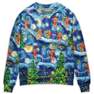 Sweater / S Christmas Dancing Reindeers Happy - Sweater - Ugly Christmas Sweaters - Owls Matrix LTD