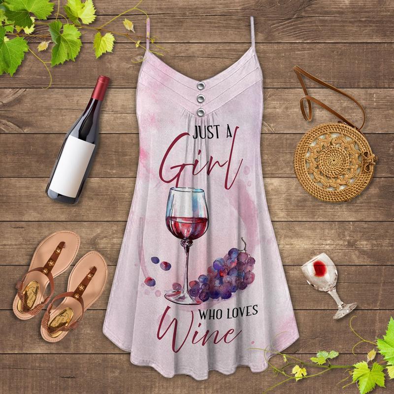 Wine And Summer Vibes Just A Girl Loves Wine - Summer Dress - Owls Matrix LTD
