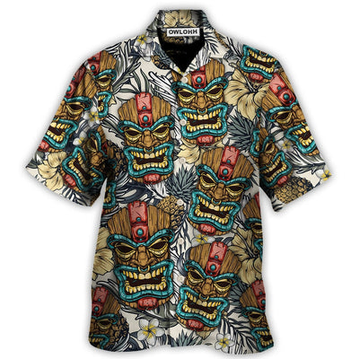 Hawaiian Shirt / Adults / S Tiki Tribal Mask With Tropical Leaves - Hawaiian Shirt - Owls Matrix LTD
