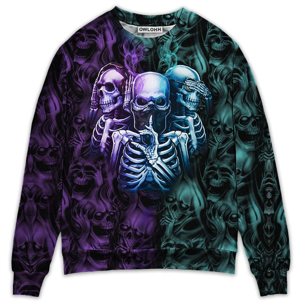S Skull Neither Hear Nor See - Sweater - Ugly Christmas Sweaters - Owls Matrix LTD