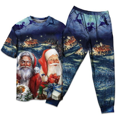 T-shirt + Pants / S Christmas Santa Claus Happy Xmas - Pajamas Short Sleeve - Owls Matrix LTD
