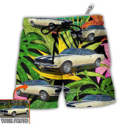 Beach Short / Adults / S Car Camaro Car Classic Style Tropical Flower Custom Photo - Beach Short - Owls Matrix LTD