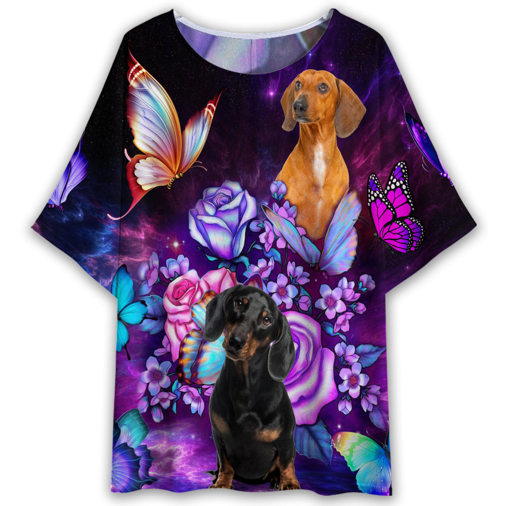 S Dachshund Baby Butterfly Lighting - Women's T-shirt With Bat Sleeve - Owls Matrix LTD
