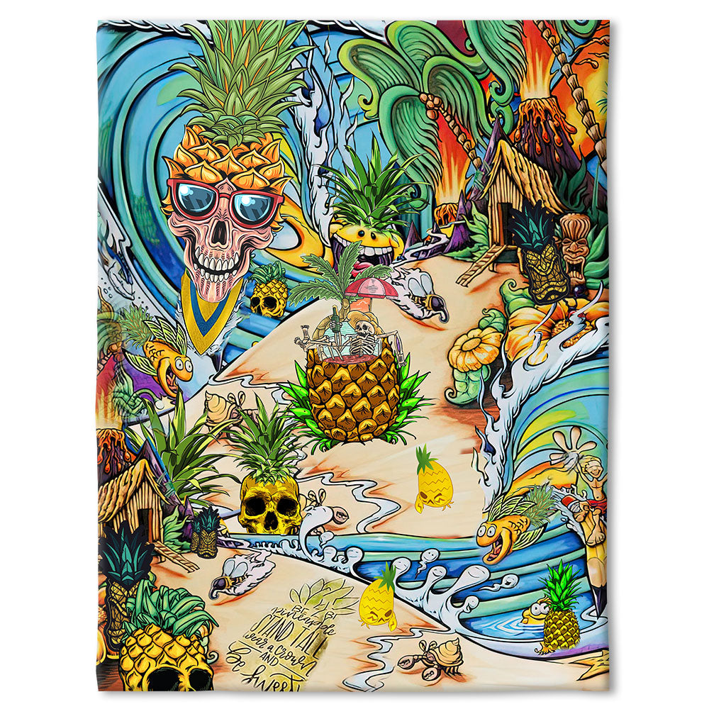 50" x 60" Skull Pineapple Fruit Amazing - Flannel Blanket - Owls Matrix LTD