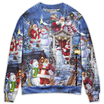 Sweater / S Santa And Snowman Happy Holiday Christmas - Sweater - Ugly Christmas Sweaters - Owls Matrix LTD