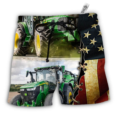 Beach Short / Adults / S Tractor Independence Day Green Tractor US Flag - Beach Short - Owls Matrix LTD