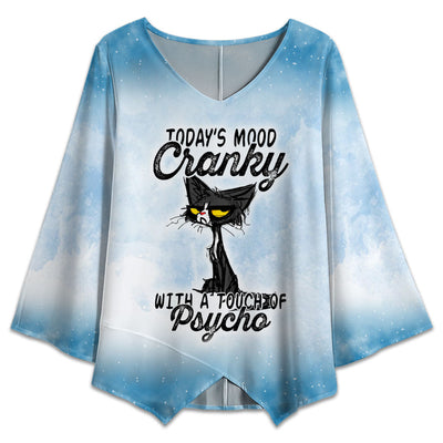 S Black Cat Today's Mood Cranky - V-neck T-shirt - Owls Matrix LTD