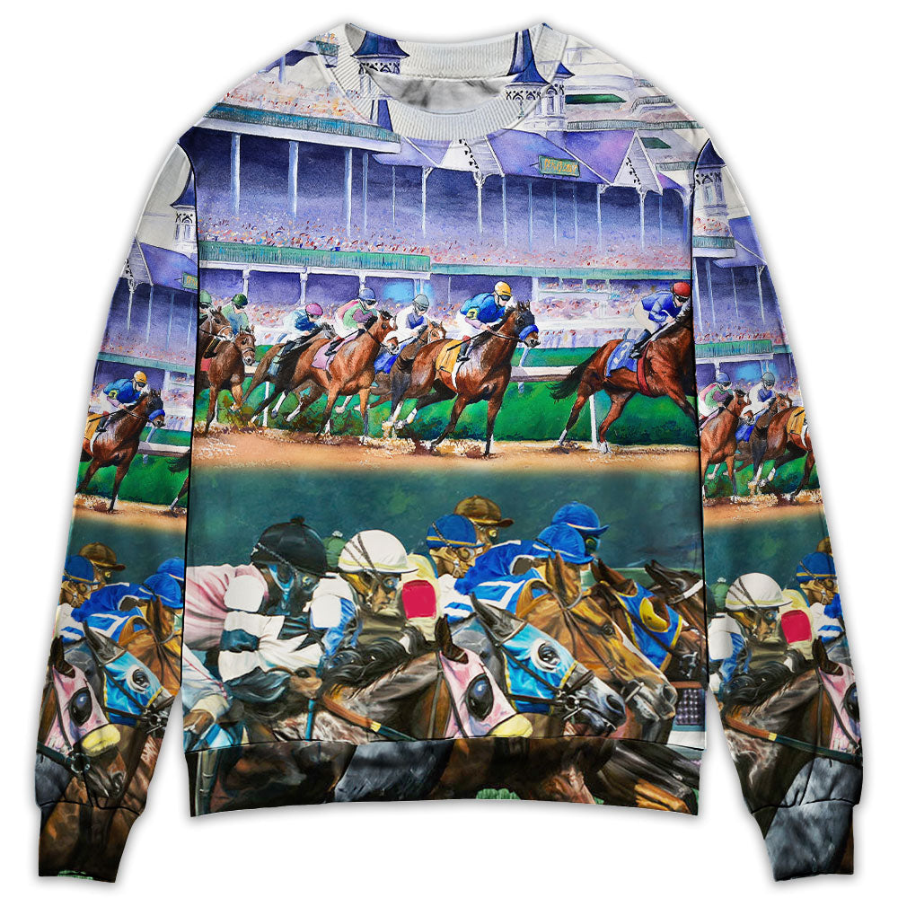Sweater / S Horse Racing Lover We Love Amazing - Sweater - Ugly Christmas Sweaters - Owls Matrix LTD