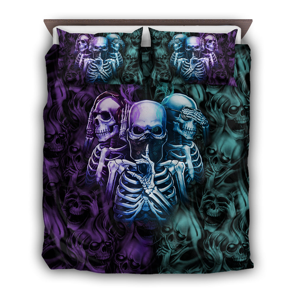 US / Twin (68" x 86") Skull Neither Hear Nor See - Bedding Cover - Owls Matrix LTD