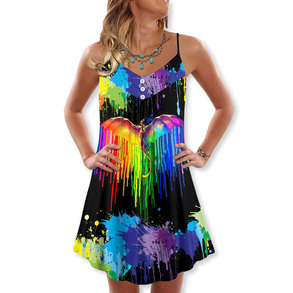LGBT Pride Dragon The Color Of Happiness - V-neck Sleeveless Cami Dress - Owls Matrix LTD