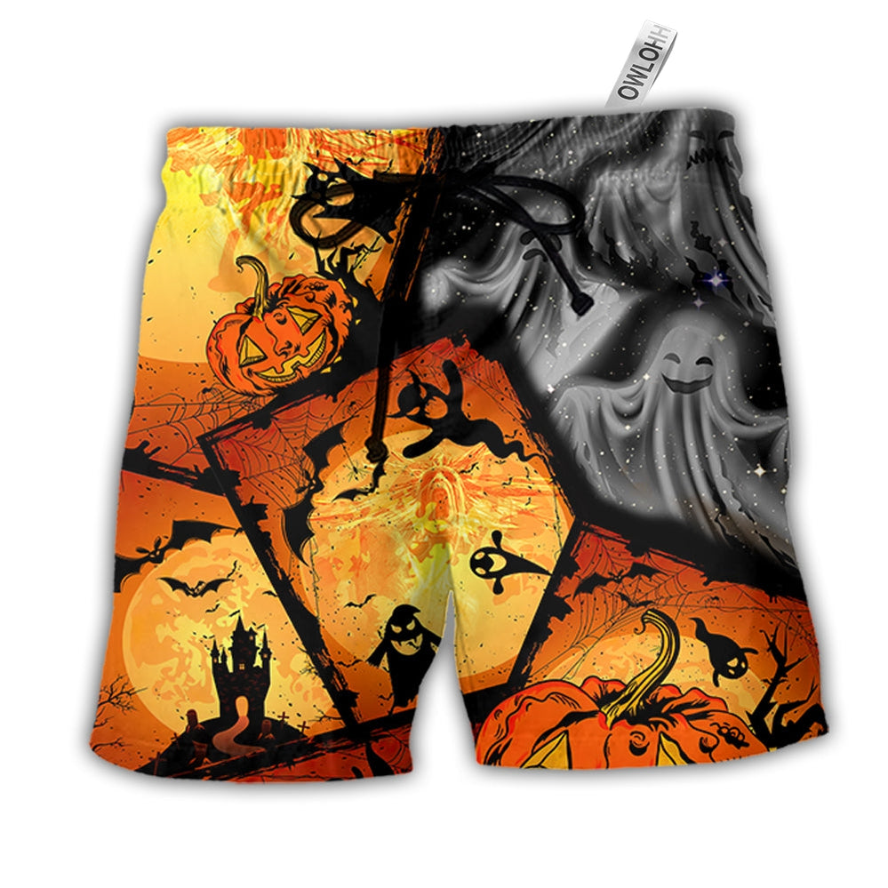 Beach Short / Adults / S Halloween Ghost Pumpkin Scary - Beach Short - Owls Matrix LTD