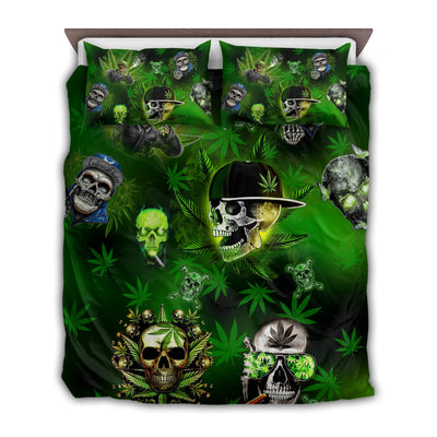 US / Twin (68" x 86") Skull Let's Get High Green - Bedding Cover - Owls Matrix LTD