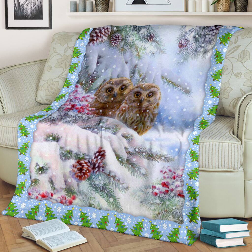 Owl Christmas Snow So Lovely - Flannel Blanket - Owls Matrix LTD